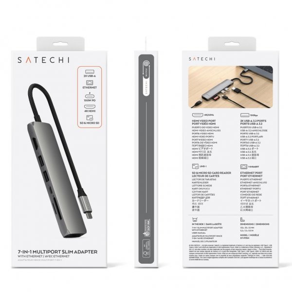 7-i-1 USB-C Slim Multiport Adapter med Ethernet Space Gray