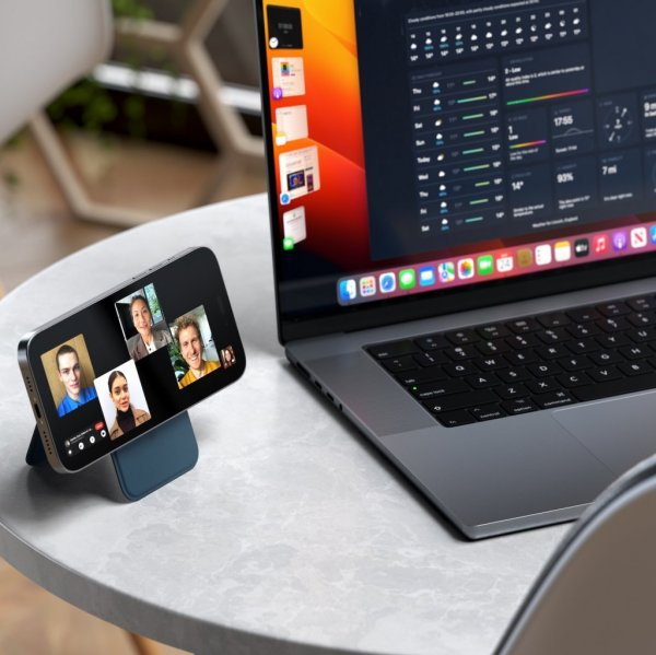 Korthållare Vegan-Leather Magnetic Wallet Stand Mörkblå