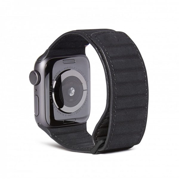 Apple Watch 38/40/41/42mm Armband Leather Magnetic Traction Strap Svart