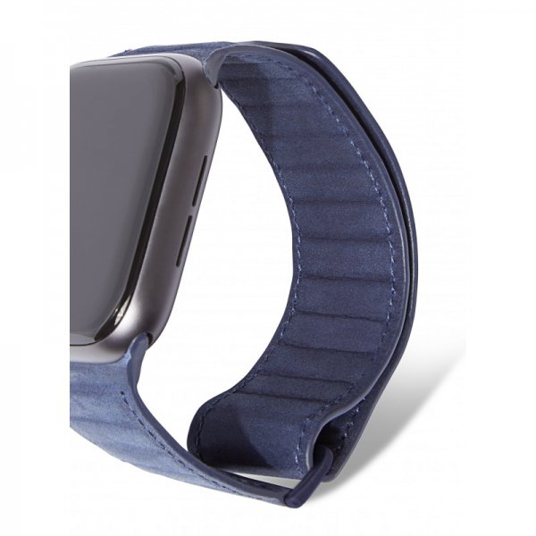 Apple Watch 44/45/46mm/Apple Watch Ultra Armband Leather Magnetic Traction Strap Navy