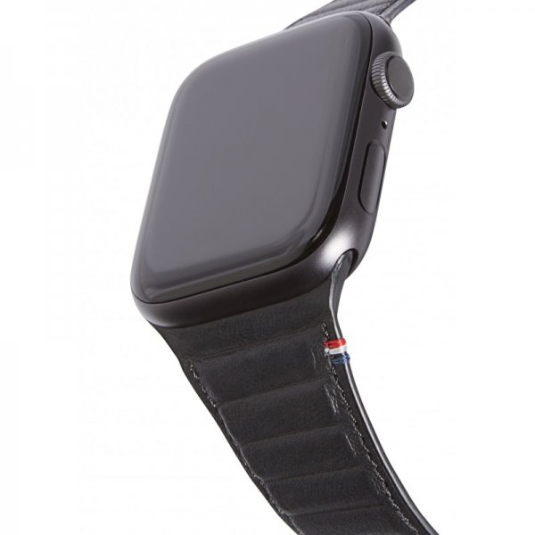 Apple Watch 44/45/46mm/Apple Watch Ultra Armband Leather Magnetic Traction Strap Svart