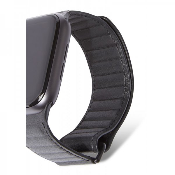 Apple Watch 44/45/46mm/Apple Watch Ultra Armband Leather Magnetic Traction Strap Svart