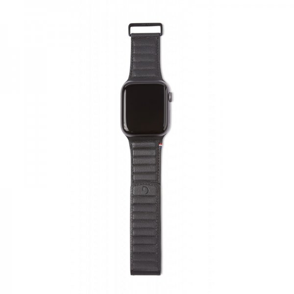 Apple Watch 44/45/46mm/Apple Watch Ultra Armband Leather Magnetic Traction Strap Svart