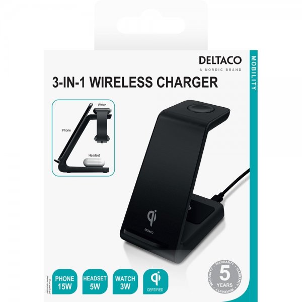 Trådlös Laddare 3-in-1 Wireless Charger Svart