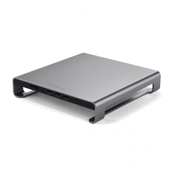 USB-C Aluminum Monitor Stand Hub för iMac. USB 3.0 portar. kortläsare och 3.5mm-uttag Space Gray