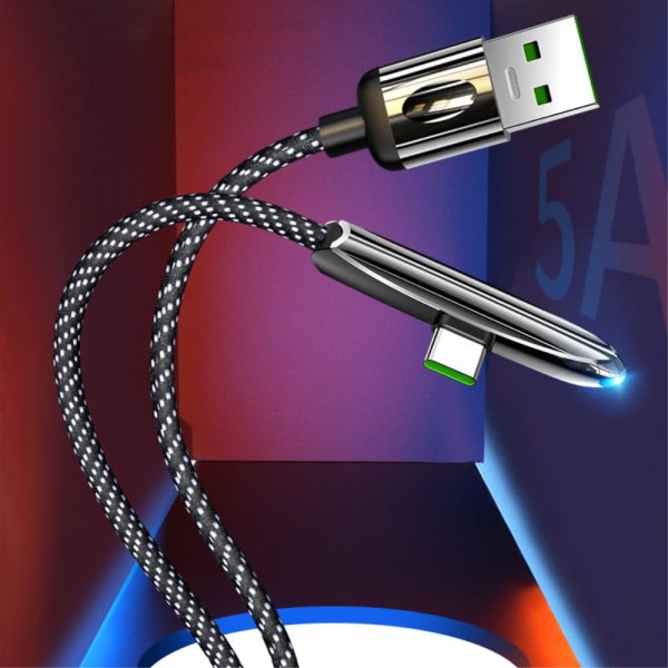 US-SJ363 Kabel med Belysning Type C till USB 1.2 meter Svart