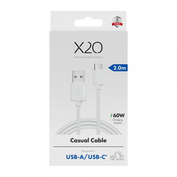 USB-A till USB-C Kabel Basic 60W 2m Vit