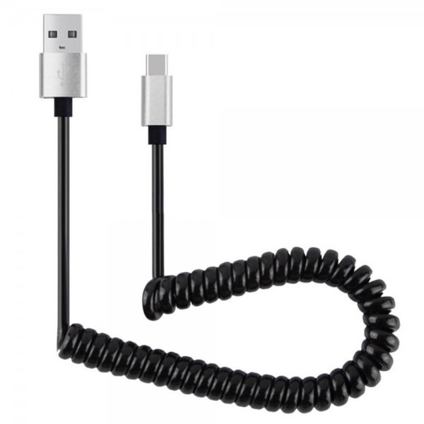 USB-A/USB-C Kabel Coiled 90 cm Silver