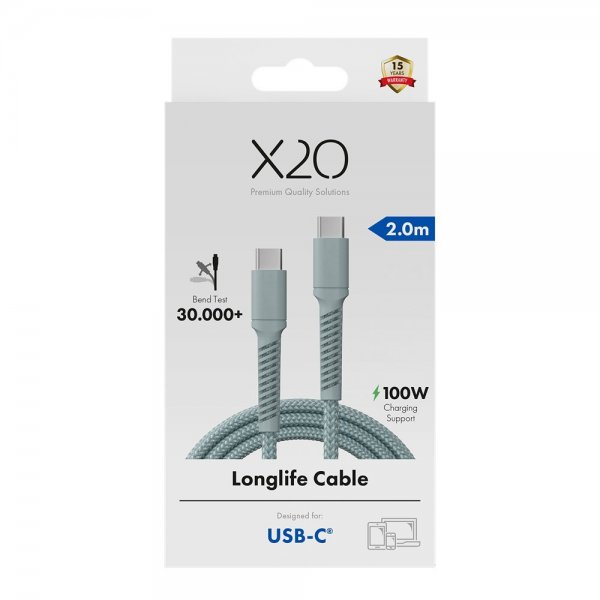 USB-C till USB-C Kabel Longlife 100W 2m Blå