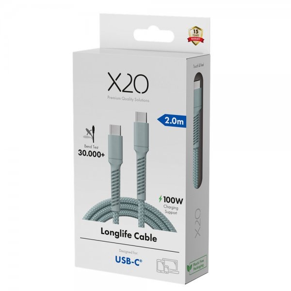 USB-C till USB-C Kabel Longlife 100W 2m Blå