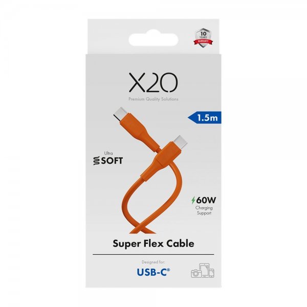 USB-C till USB-C Kabel Superflex 60W 1.5m Orange