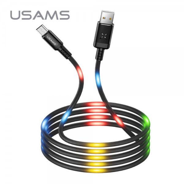 USB till Micro USB Kabel 1m med LED-lampor Svart