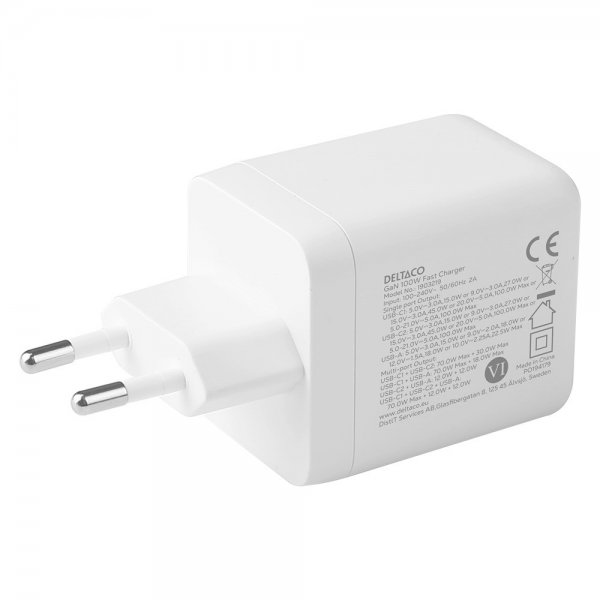Väggladdare GaN 1x USB-A 2x USB-C PPS 100W