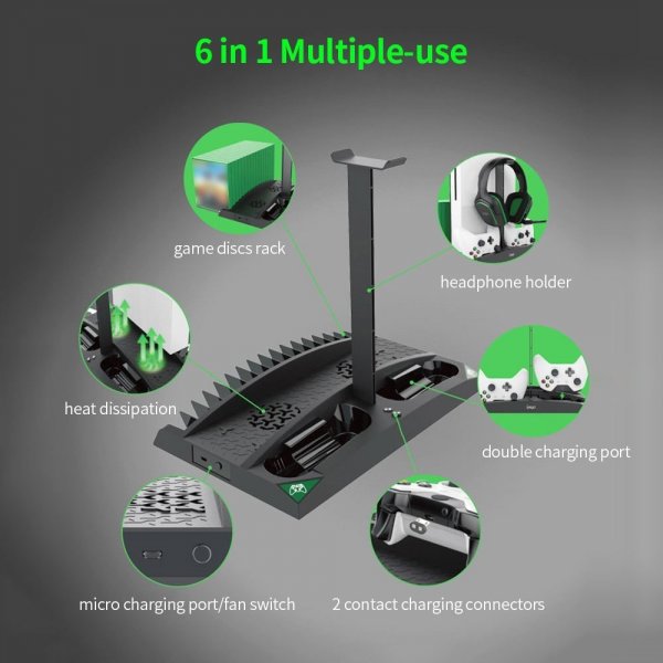 Xbox One 6-i-1 Multifunktionell Docka med Fläkt