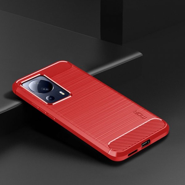 Xiaomi 13 Lite Skal Borstad Kolfibertextur Röd