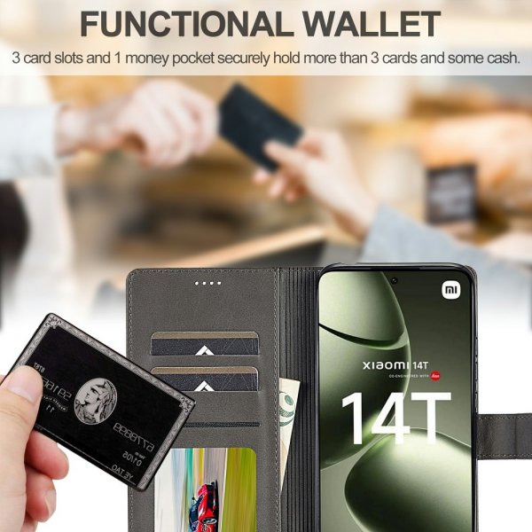 Xiaomi 14T Fodral med Kortfack Stativfunktion Grå