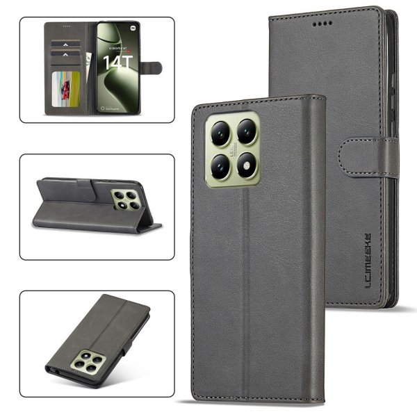 Xiaomi 14T Fodral med Kortfack Stativfunktion Grå