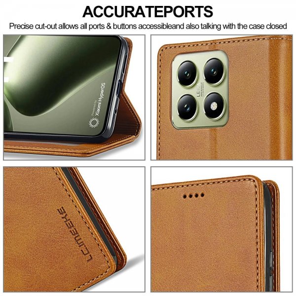 Xiaomi 14T Fodral med Kortfack Stativfunktion Ljusbrun