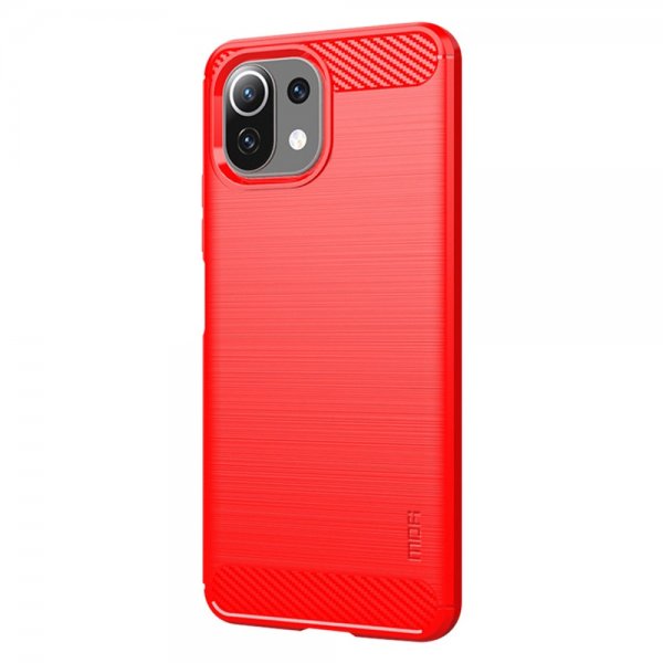 Xiaomi Mi 11 Lite Skal Borstad Kolfibertextur Röd