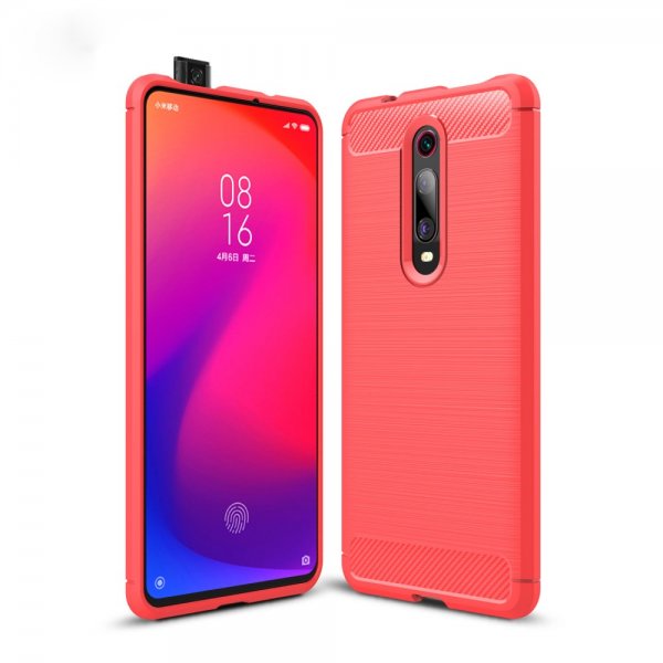 Xiaomi Mi 9T Skal Borstad Kolfibertextur Röd
