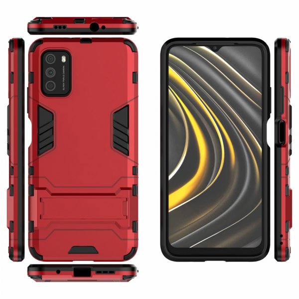 Xiaomi Poco M3 Skal Armor Stativfunktion Röd