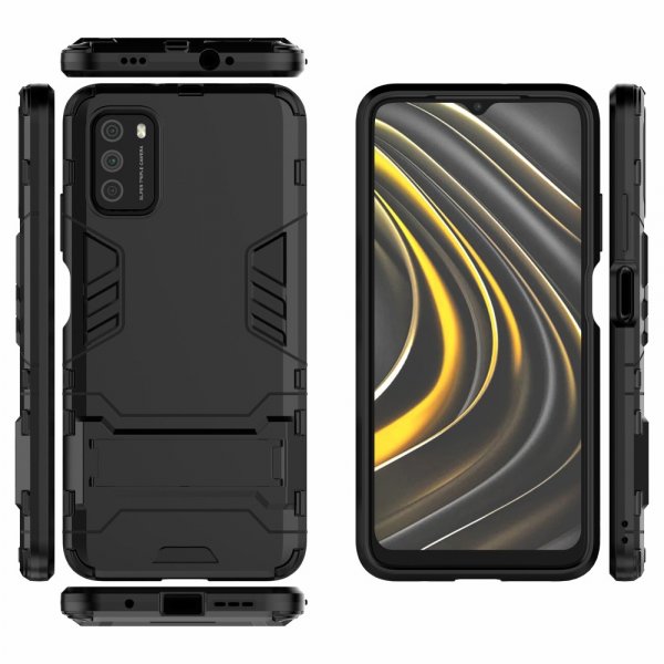 Xiaomi Poco M3 Skal Armor Stativfunktion Svart