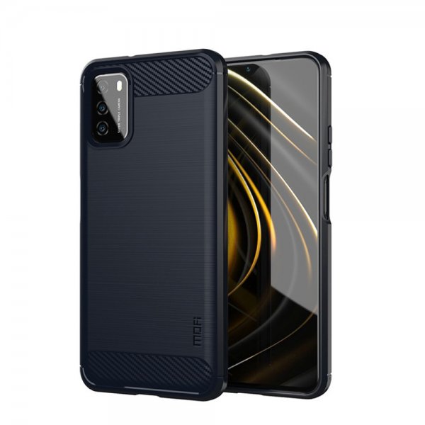 Xiaomi Poco M3 Skal Borstad Kolfibertextur Blå