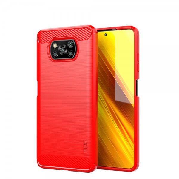 Xiaomi Poco X3 NFC Skal Borstad Kolfibertextur Röd
