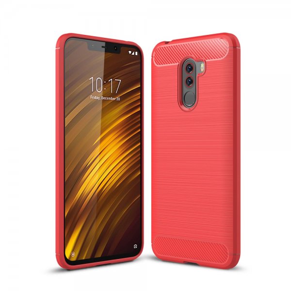 Xiaomi Pocophone F1 Mobilskal TPU Kolfibertextur Röd