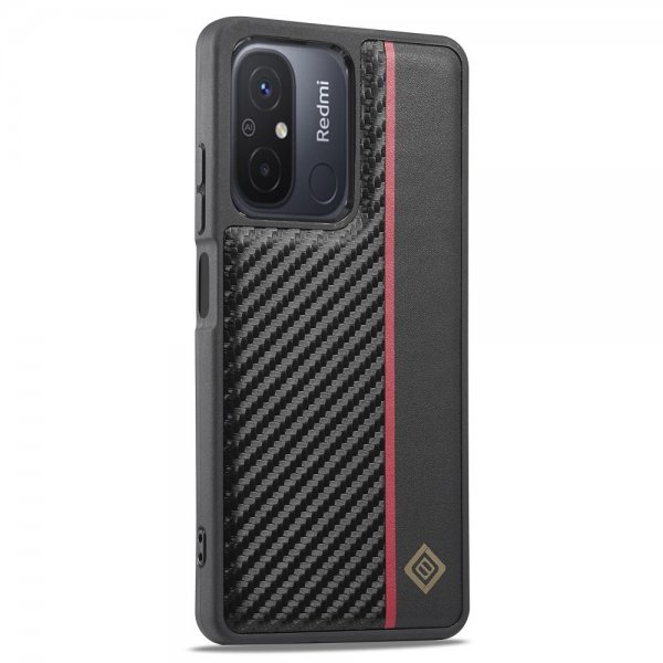 Xiaomi Redmi 12C Skal Kolfibertextur Röd Stripe Svart
