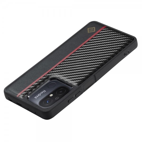 Xiaomi Redmi 12C Skal Kolfibertextur Röd Stripe Svart