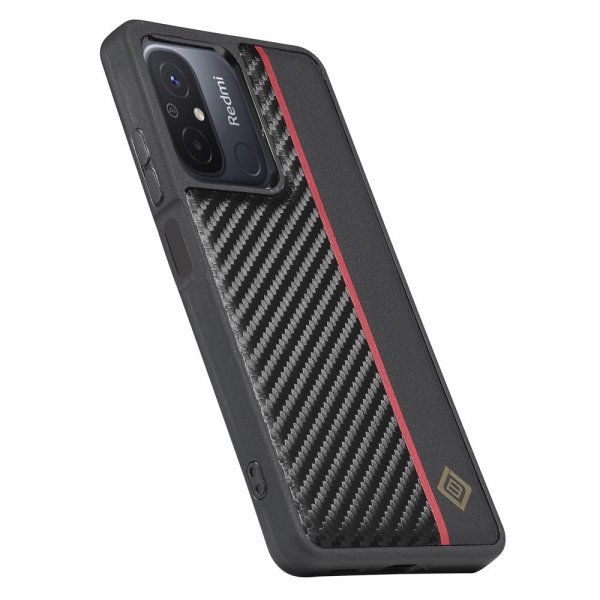 Xiaomi Redmi 12C Skal Kolfibertextur Röd Stripe Svart