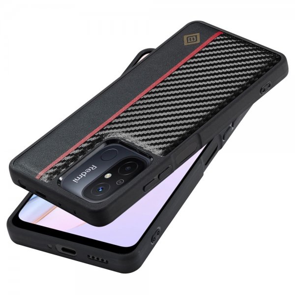 Xiaomi Redmi 12C Skal Kolfibertextur Röd Stripe Svart