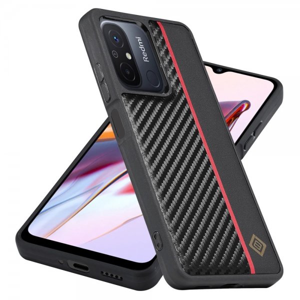 Xiaomi Redmi 12C Skal Kolfibertextur Röd Stripe Svart