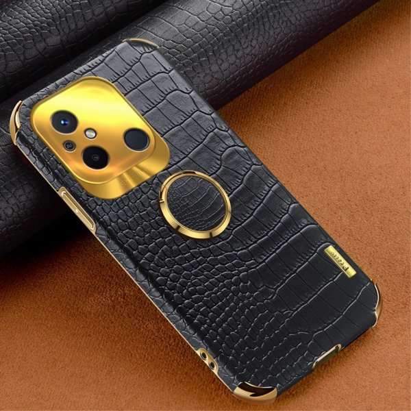 Xiaomi Redmi 12C Skal Krokodilmönster Finger Ring Svart