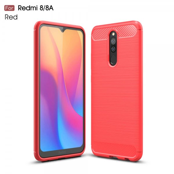 Xiaomi Redmi 8 Skal Borstad Kolfibertextur Röd