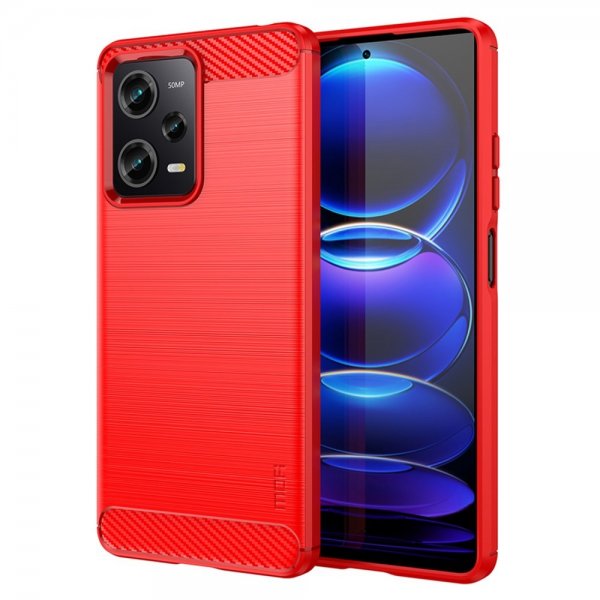 Xiaomi Redmi Note 12 Pro 5G Skal Borstad Kolfibertextur Röd