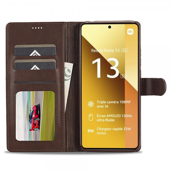 Xiaomi Redmi Note 13 5G Fodral med Kortfack Stativfunktion Brun
