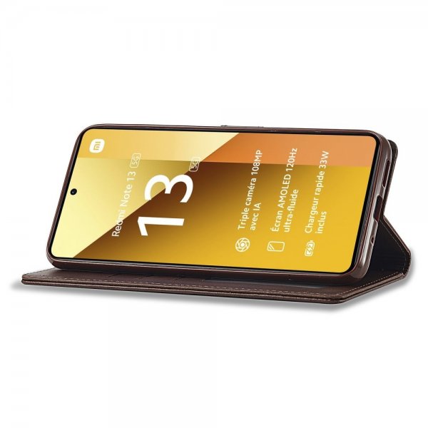 Xiaomi Redmi Note 13 5G Fodral med Kortfack Stativfunktion Brun