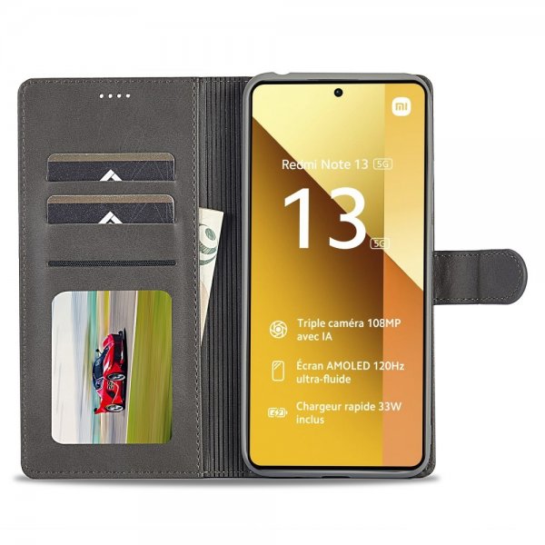 Xiaomi Redmi Note 13 5G Fodral med Kortfack Stativfunktion Grå