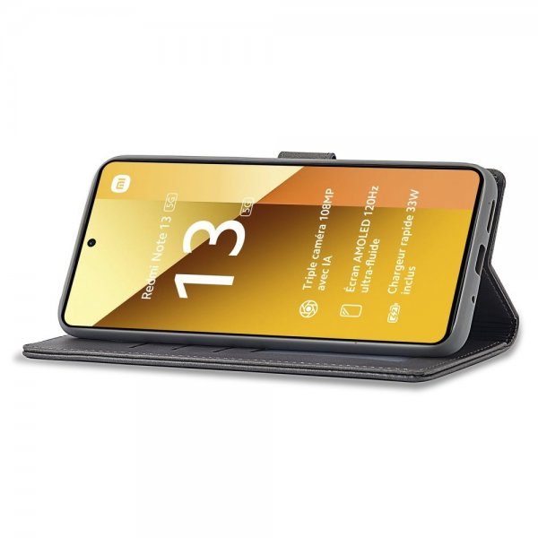 Xiaomi Redmi Note 13 5G Fodral med Kortfack Stativfunktion Grå