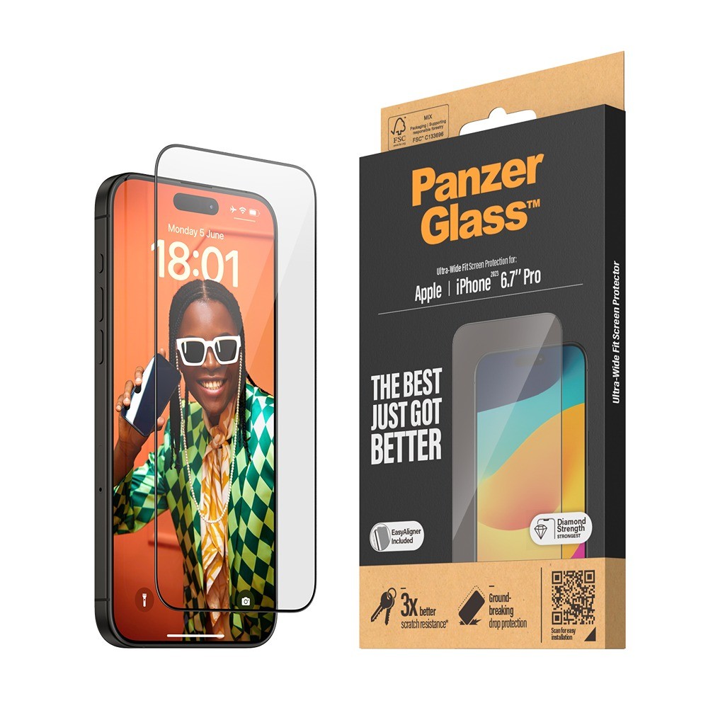PanzerGlass iPhone 15 Pro Max Skärmskydd Ultra-Wide Fit EasyAligner 