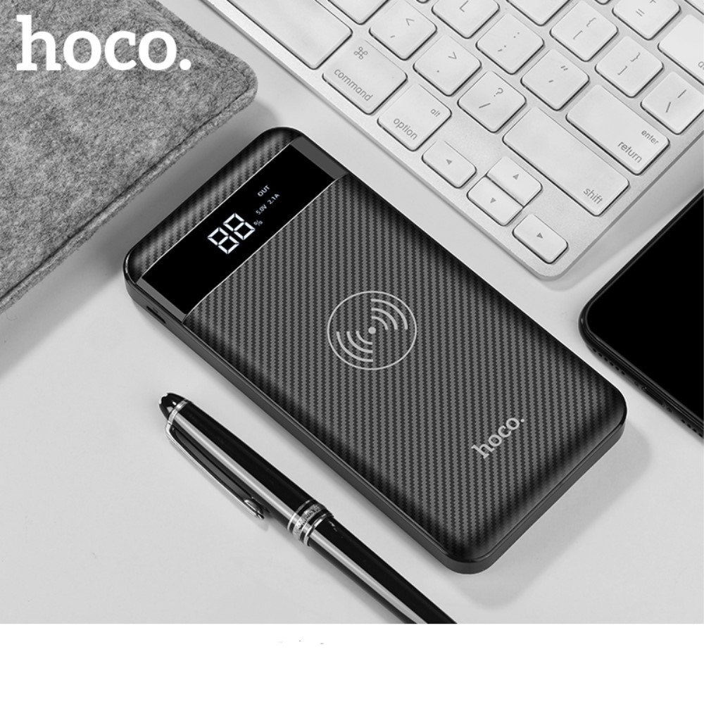 HOCO Wireless Powerbank J11 10000mAh Qi Trådlös Strömbank Kolfiber
